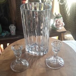 Waterford Crystal Vase and Pair of Crystal Candlesticks